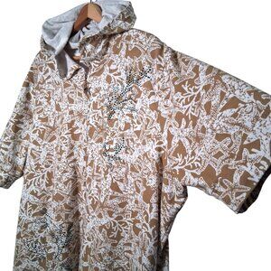 Quacker Factory Shirt Women Plus Size 3X Hooded Full Zip Beige Starfish Beach